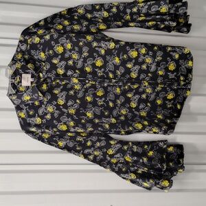 cinq a sept Black Floral Button-Down Shirt with Yellow Accents